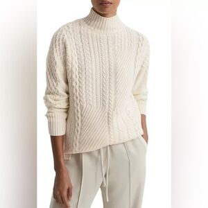 REISS - "Martha" Cream High Low Cableknit Mock Neck Sweater. Small